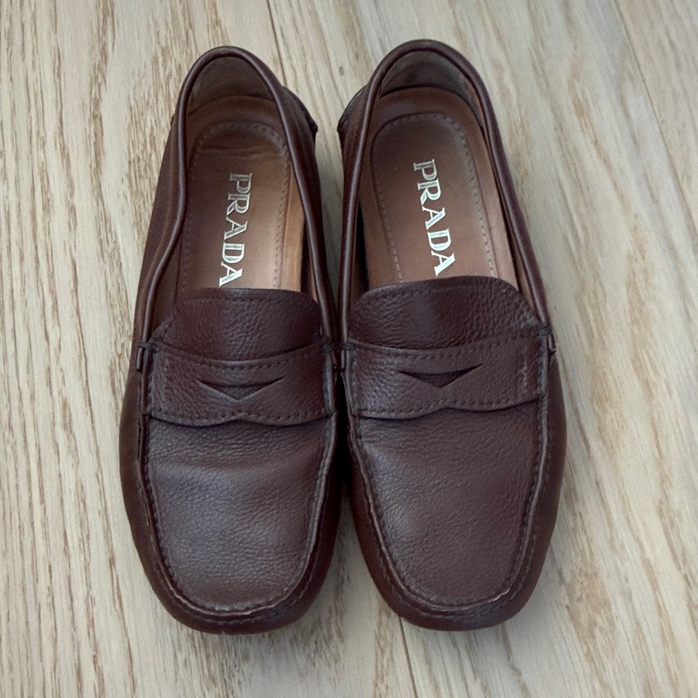 Prada Men's Dark Brown Leather Slip-Ons